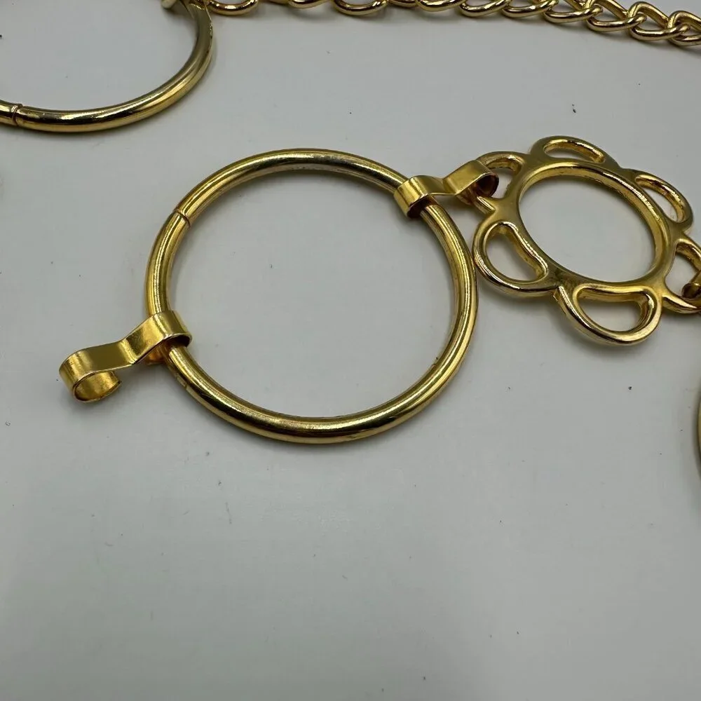 Gold Tone Floral Circle Link Chain Belt Adjustable Statement MISSING CLASP